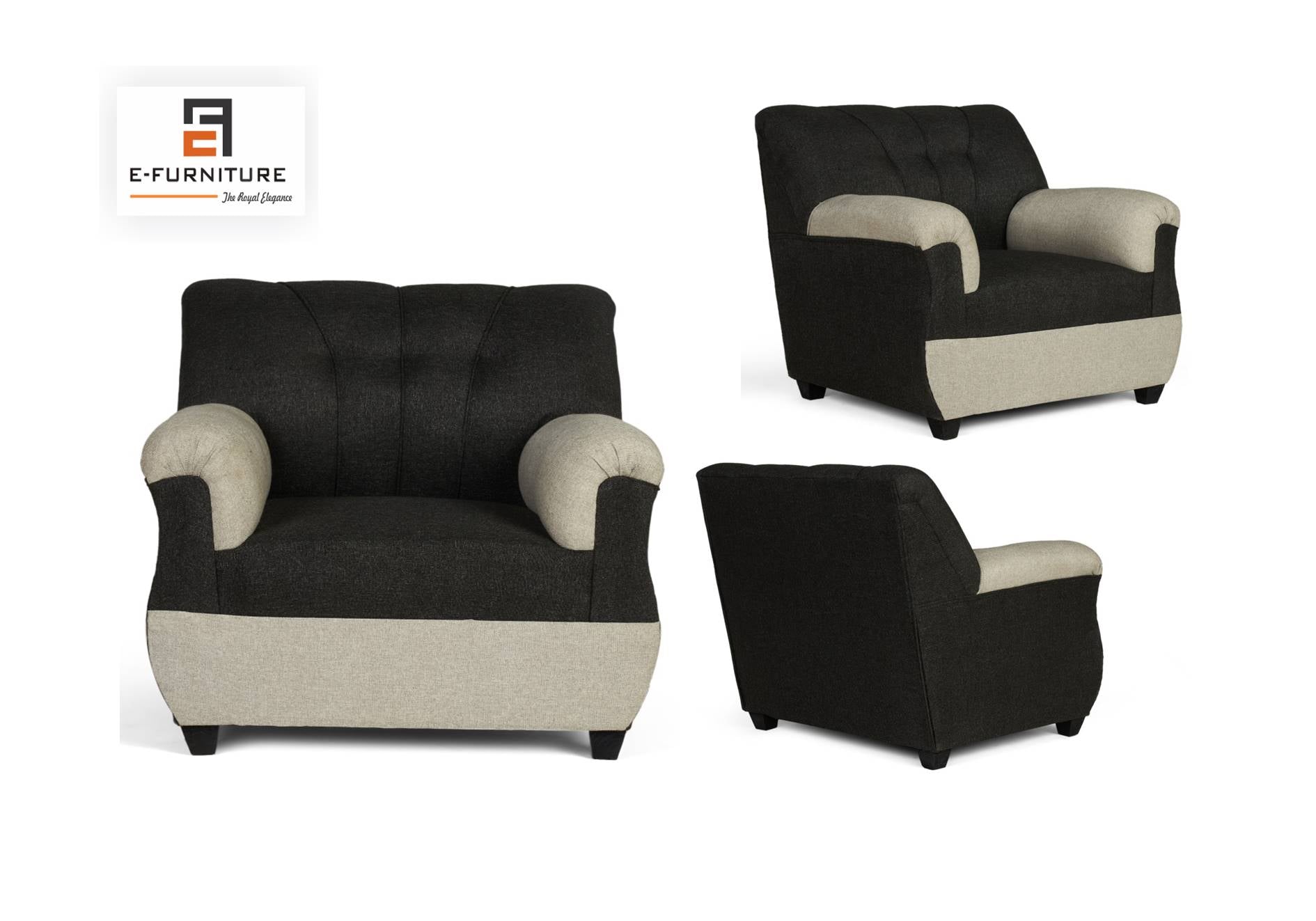 E-Furniture | Twilight Contrast 3+1+1 Seater, Dark Grey; Light Duo