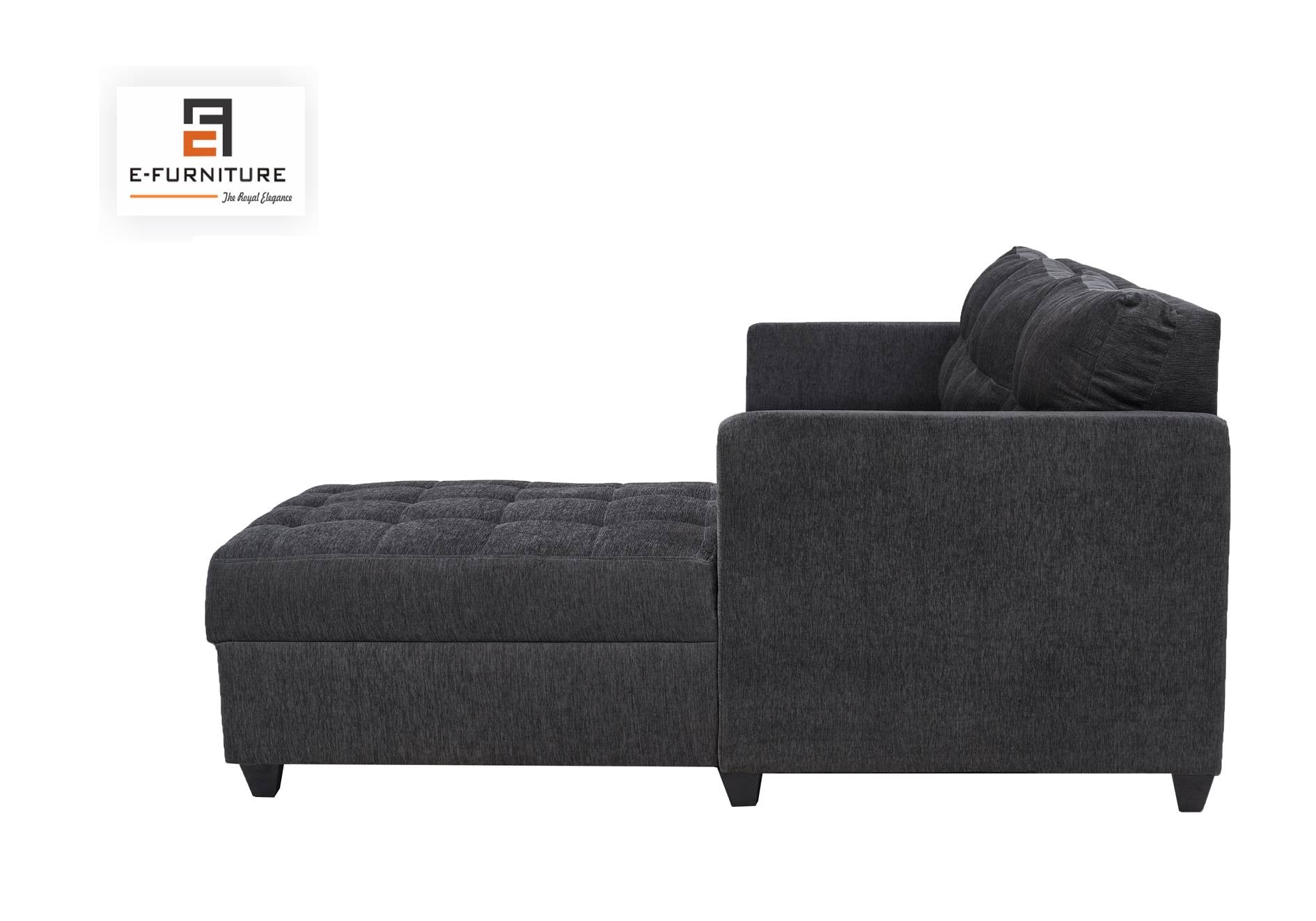 E-Furniture | NeemNest Upholstered L-Sectional, Charcoal Grey