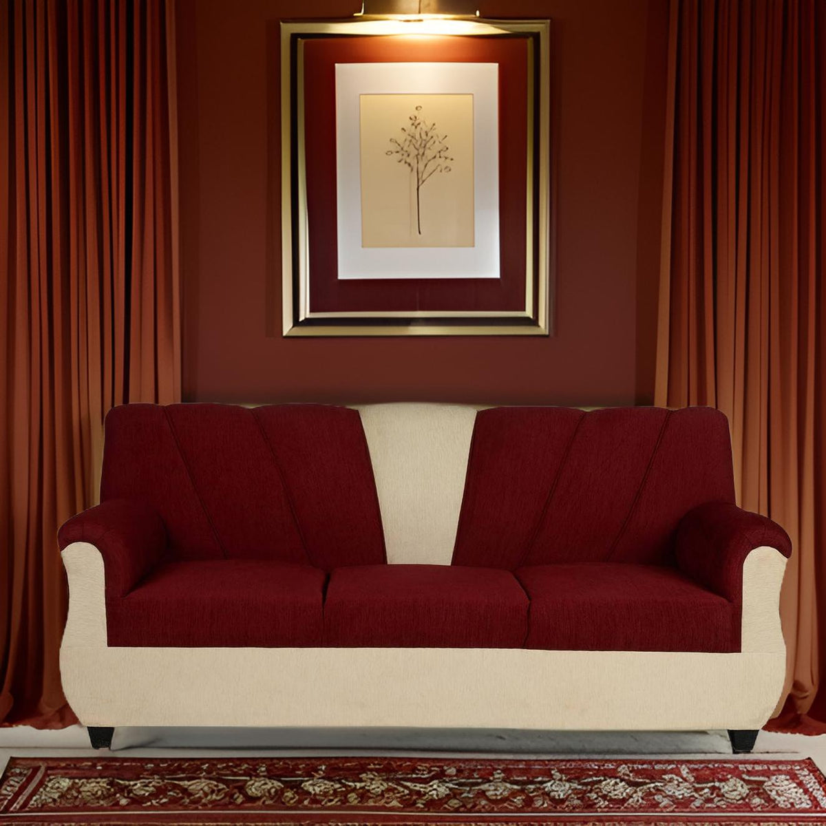 E-Furniture | Crimson Cloud Two-Tone Sofa, Ruby & Pearl