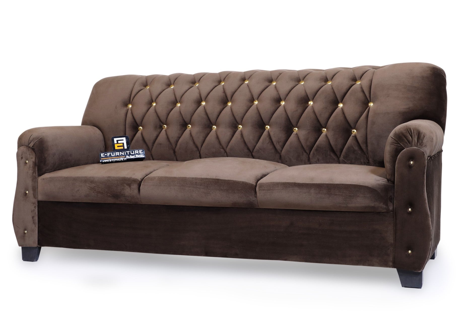 E-Furniture | Vintage Charm Tufted Sofa, Espresso Elegance