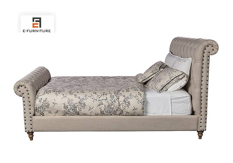 E-Furniture | Cambridge Luxe Upholstered King Size Bed, Antique Beige