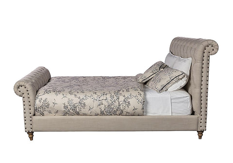 E-Furniture | Cambridge Luxe Upholstered Queen Size Bed, Antique Beige