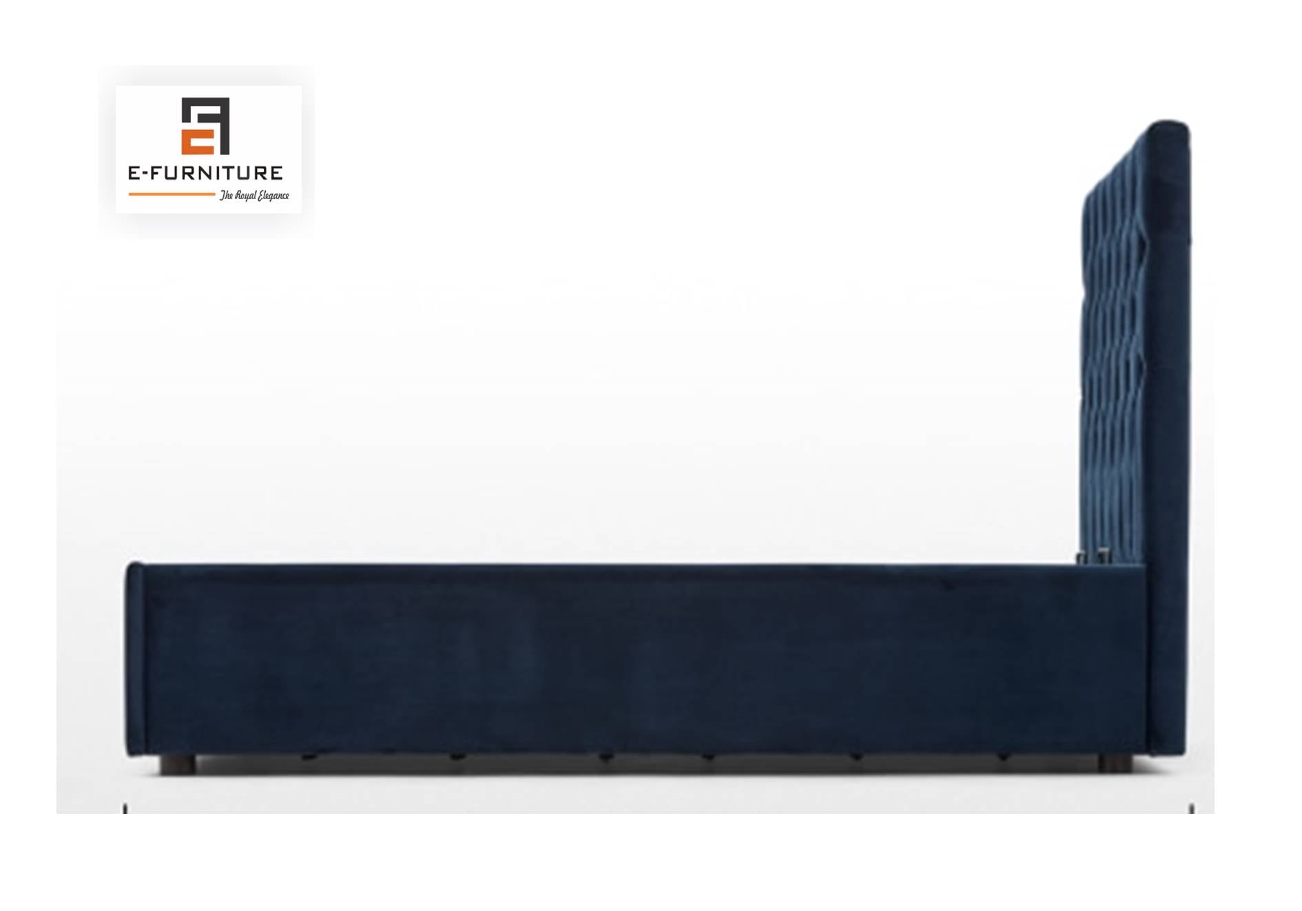 E-Furniture | Athena Royale Upholstered King Size Bed, Midnight Blue