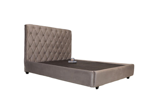 E- Furniture | johnny Upholstered Teak Queen size Bed without Storage, Grey Color - E-FURNITURE