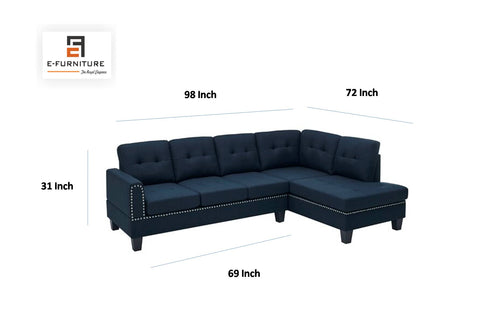 E-Furniture | Opulent Onyx Sectional Sofa with Chaise, Charcoal Black