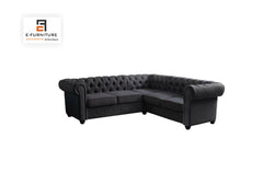 E-Furniture | Chesterfield Elegance L-Shaped Sectional, Chaise Left, Velvet Black