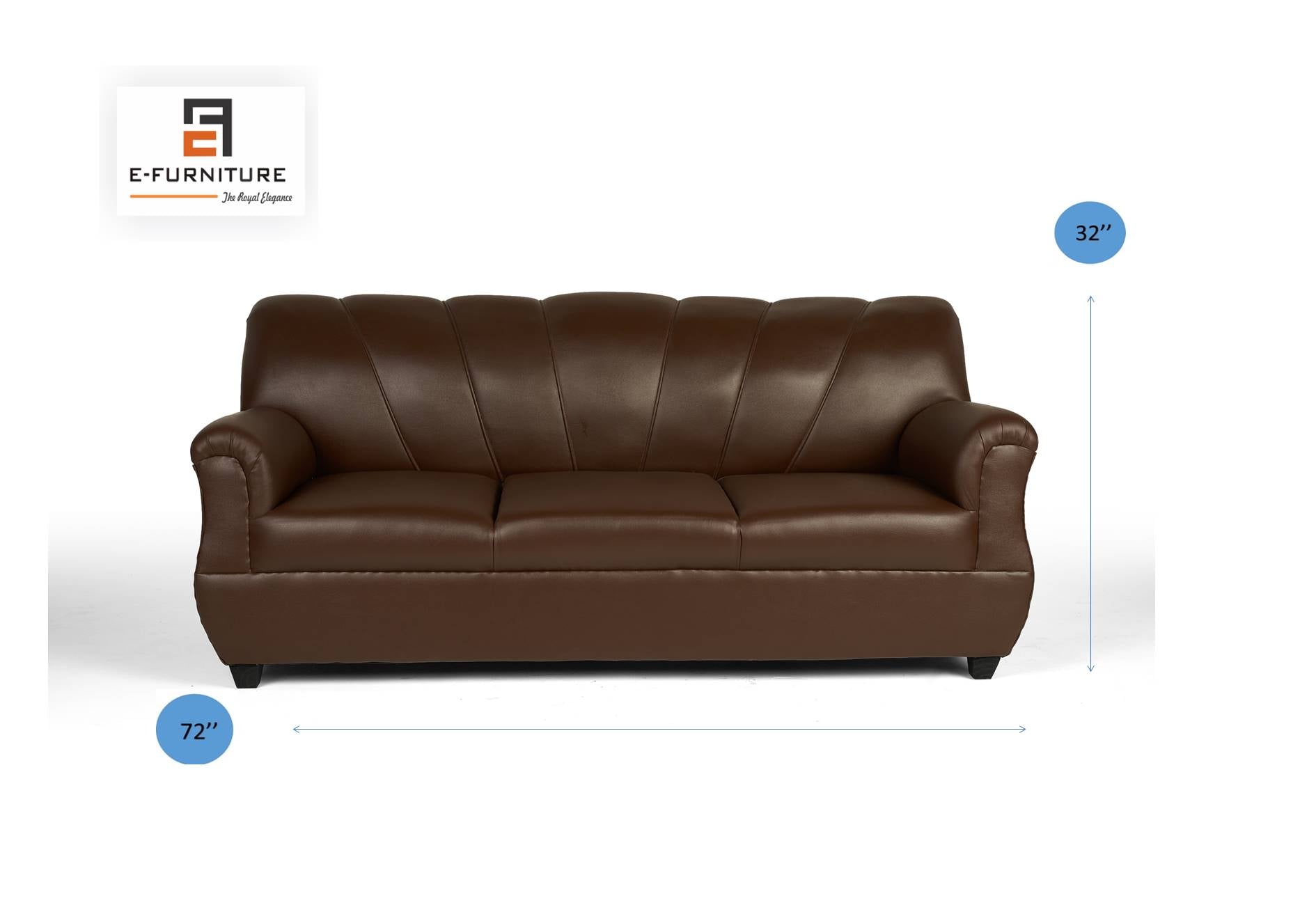 E-Furniture | Vintage Elegance 3-Seater, Brown Leatherette