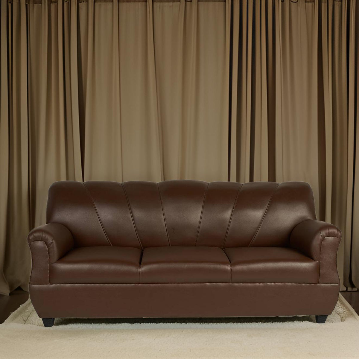 E-Furniture | Vintage Elegance 3-Seater, Brown Leatherette