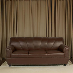 E-Furniture | Vintage Elegance 3-Seater, Brown Leatherette