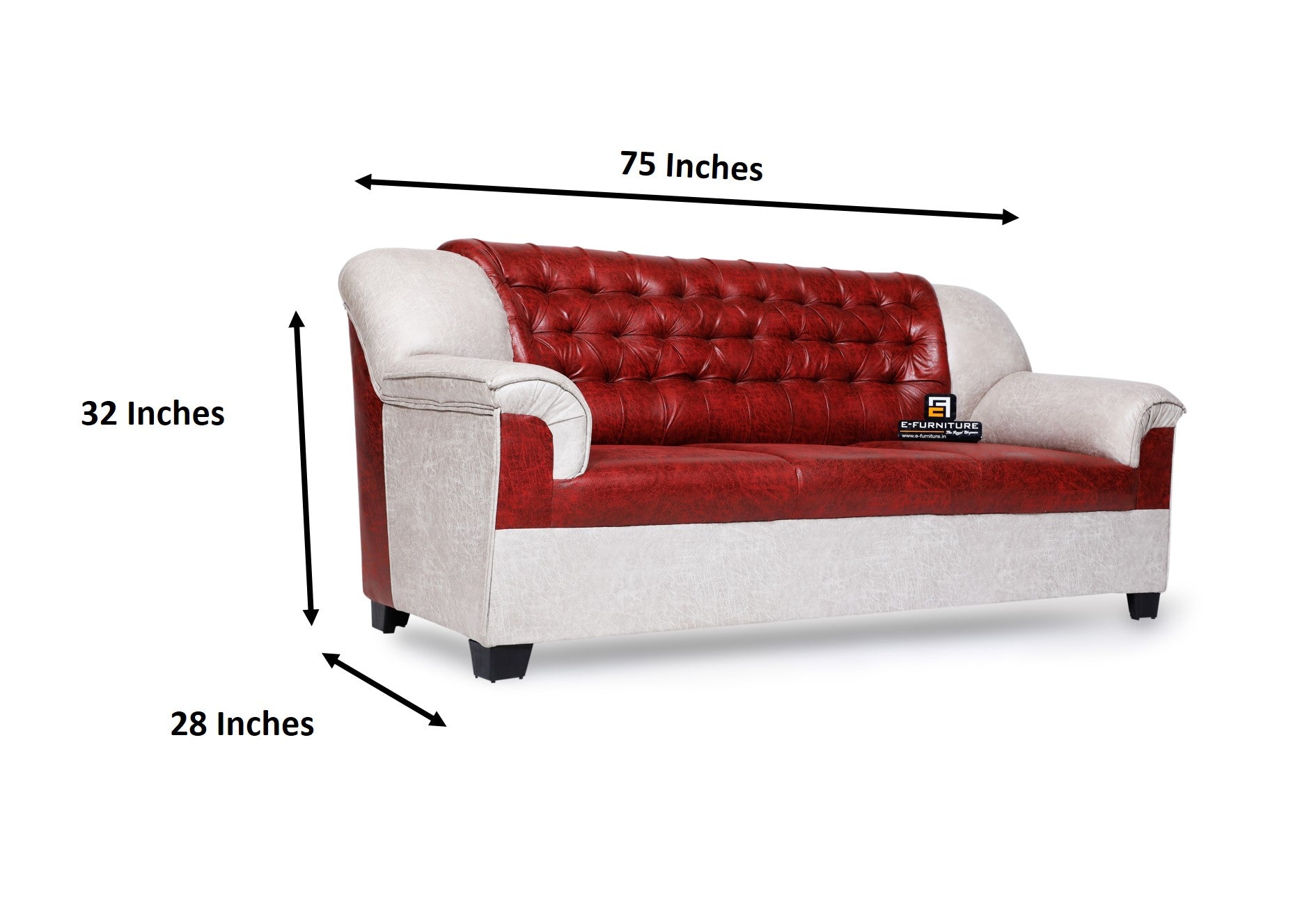 E-Furniture | Crimson Comfort Three-Seater Sofa, Ruby Red & Ash Grey