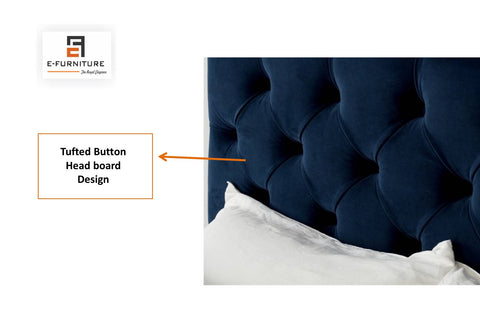 E-Furniture | Athena Royale Upholstered King Size Bed, Midnight Blue