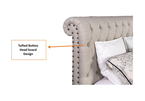 E-Furniture | Cambridge Luxe Upholstered Queen Size Bed, Antique Beige