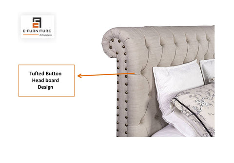 E-Furniture | Cambridge Luxe Upholstered King Size Bed, Antique Beige