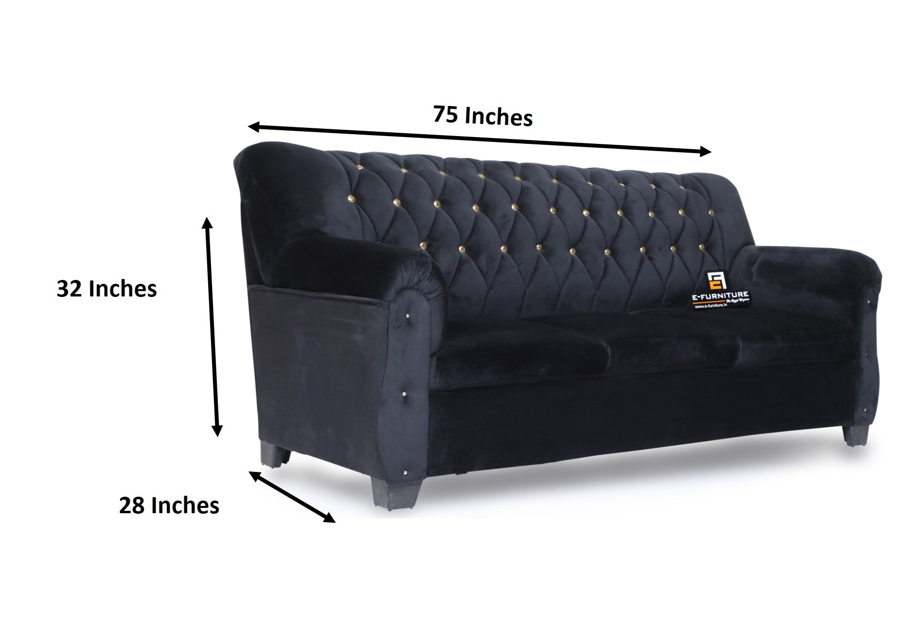 E-Furniture | Majestic Noir Chesterfield Upholstered Two-Seater Sofa, Onyx Black