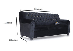 E-Furniture | Majestic Noir Chesterfield Upholstered Two-Seater Sofa, Onyx Black