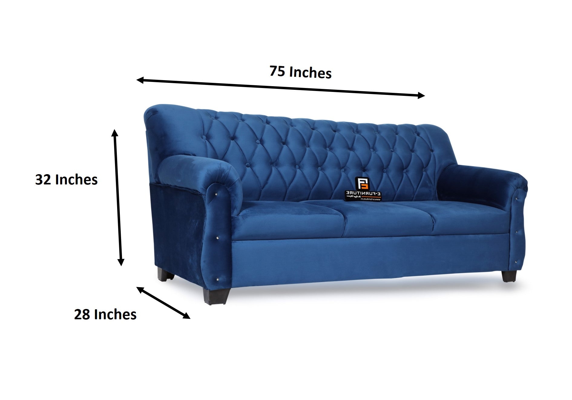 E-Furniture | Majestic Noir Chesterfield Upholstered Two-Seater Sofa, Onyx Blue