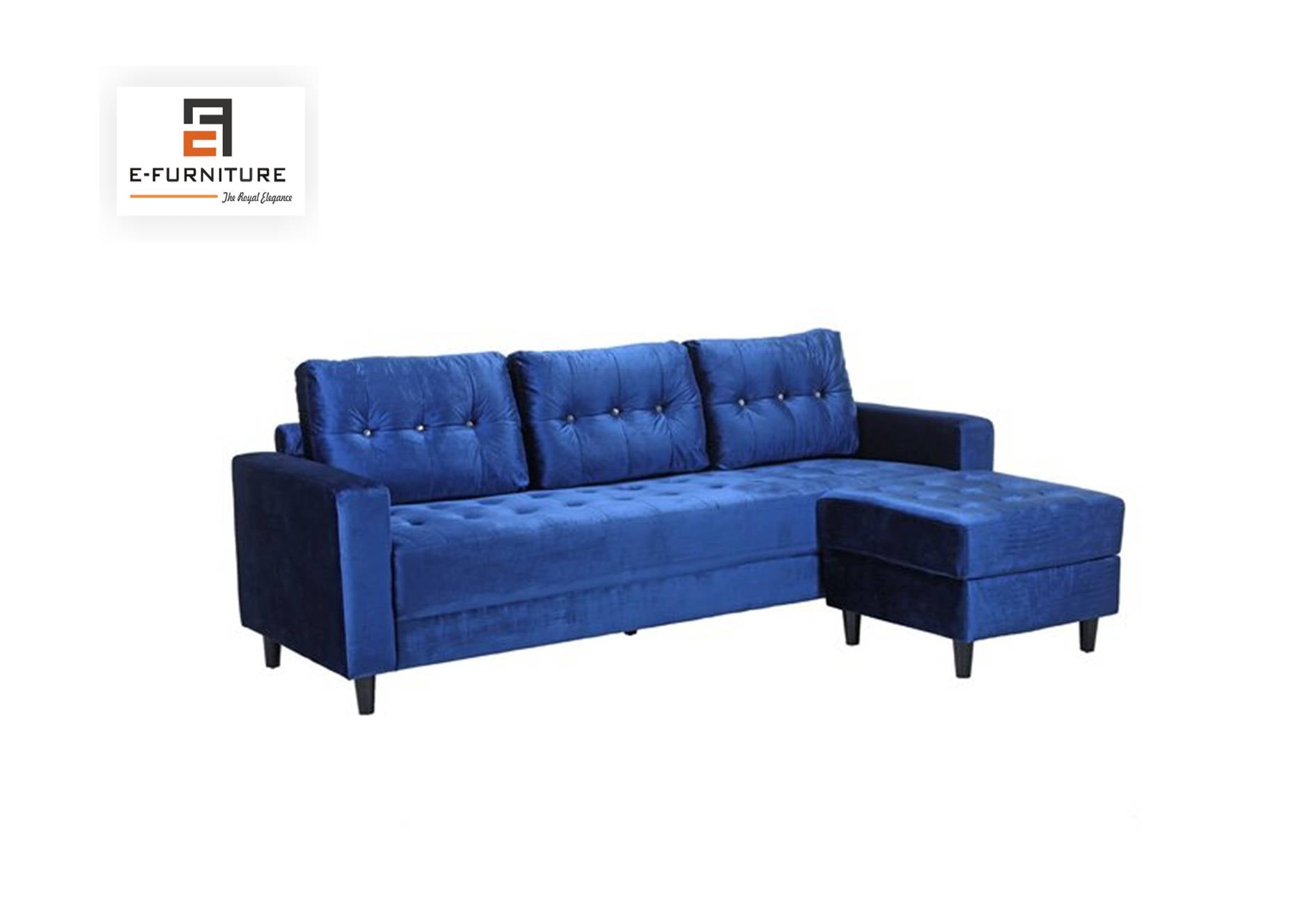 E-Furniture | Azure Serenity Sectional, Chaise Left, Tufted Blue