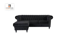 E-Furniture | Noir Elegance Chesterfield Sectional Sofa, Midnight Black