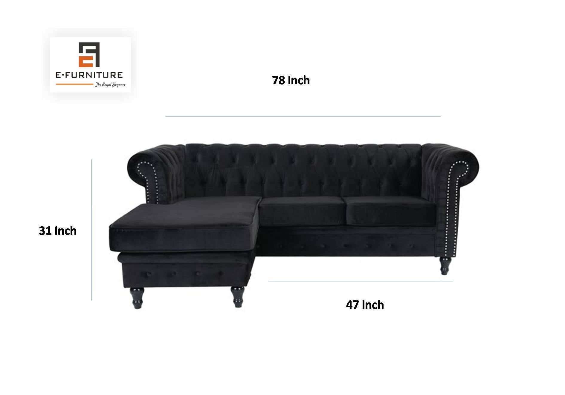 E-Furniture | Noir Elegance Chesterfield Sectional Sofa, Midnight Black