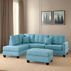 E-Furniture | Coastal Breeze Sectional Sofa with Ottoman, Sky Blue