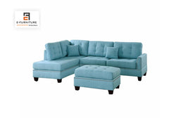 E-Furniture | Coastal Breeze Sectional Sofa with Ottoman, Sky Blue