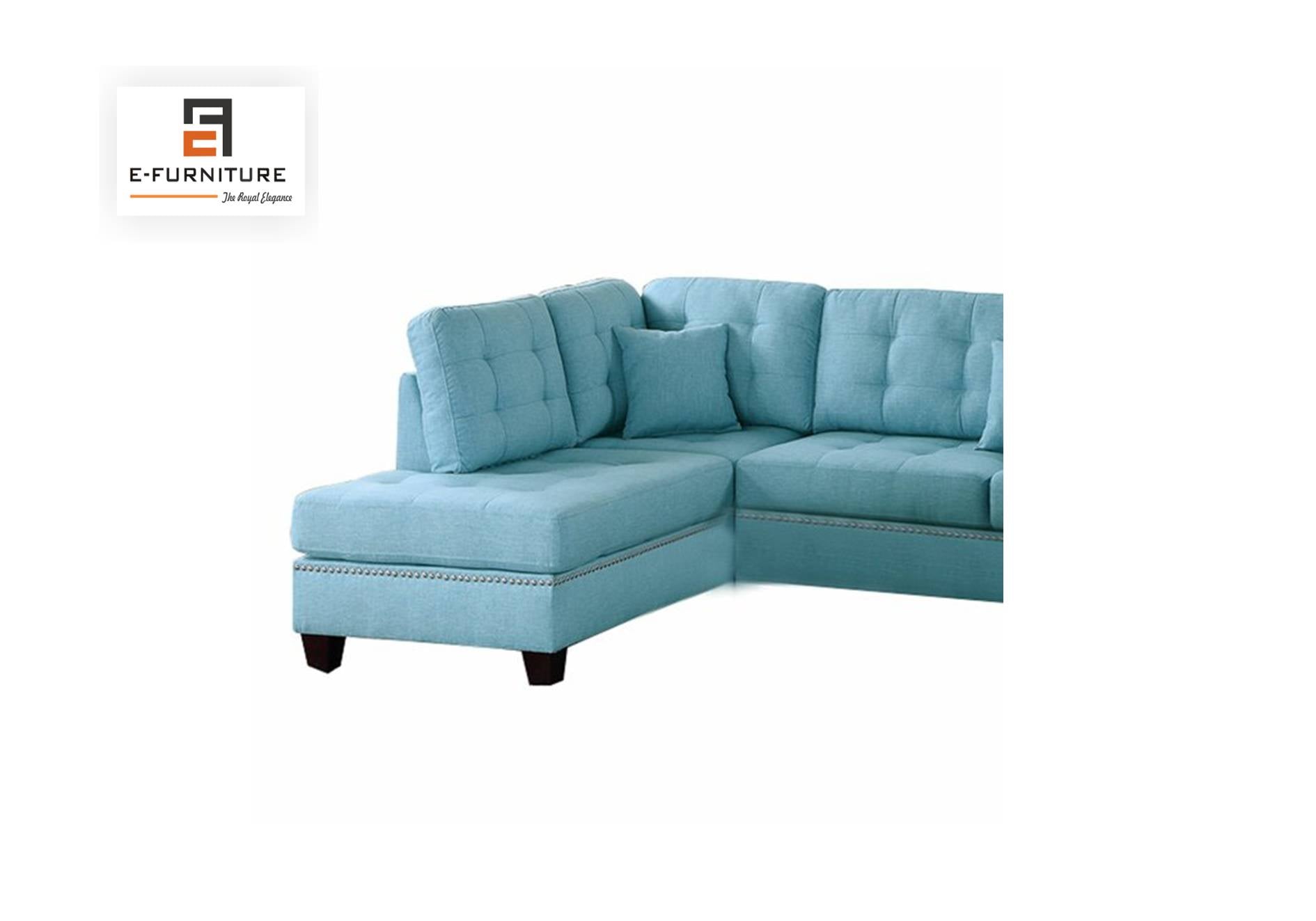 E-Furniture | Coastal Breeze Sectional Sofa with Ottoman, Sky Blue