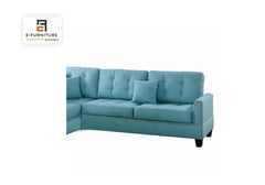 E-Furniture | Coastal Breeze Sectional Sofa with Ottoman, Sky Blue