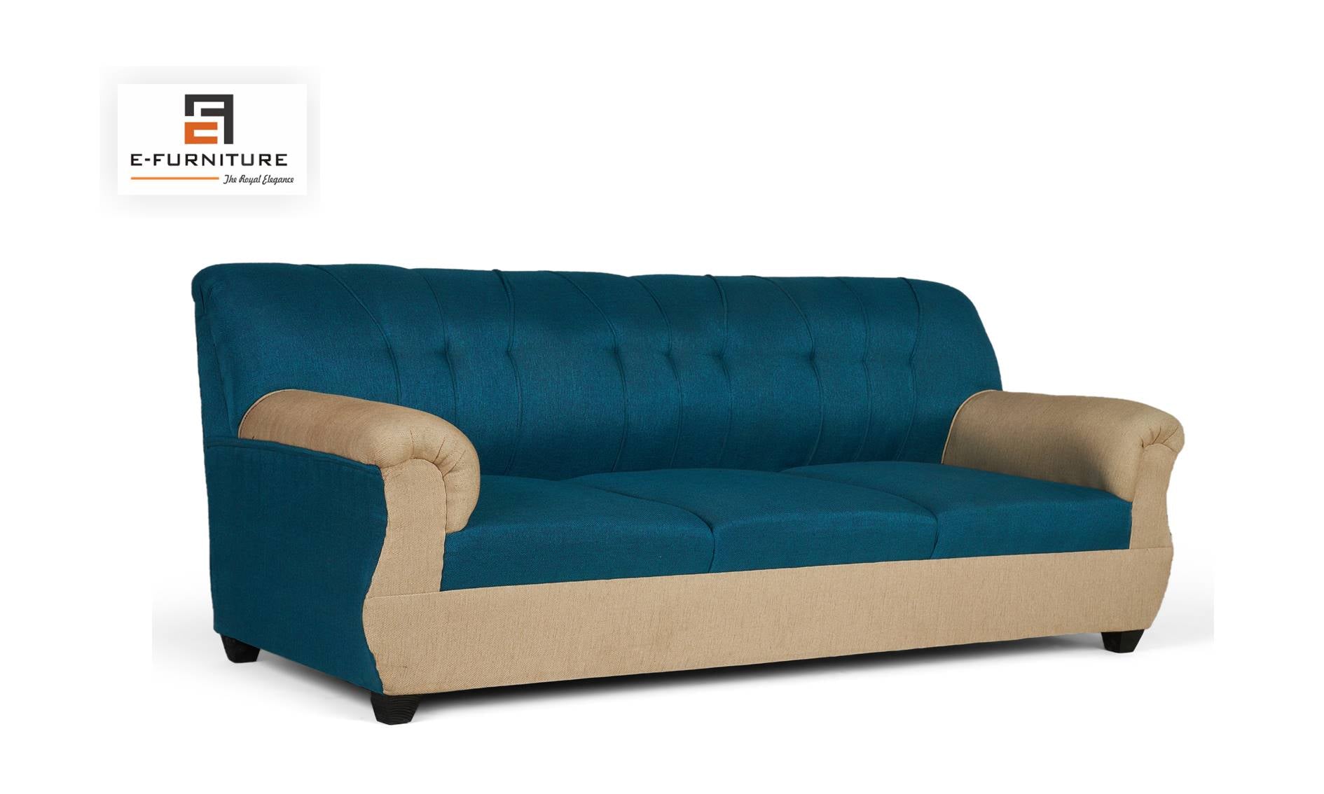 E-Furniture | Azure Reflection 3+1+1 Seater, Oceanic Blue & Soft Beige