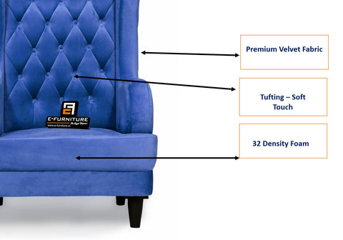 E-Furniture | Azure Dreamweaver Upholstered Wing Chair, Royal Blue