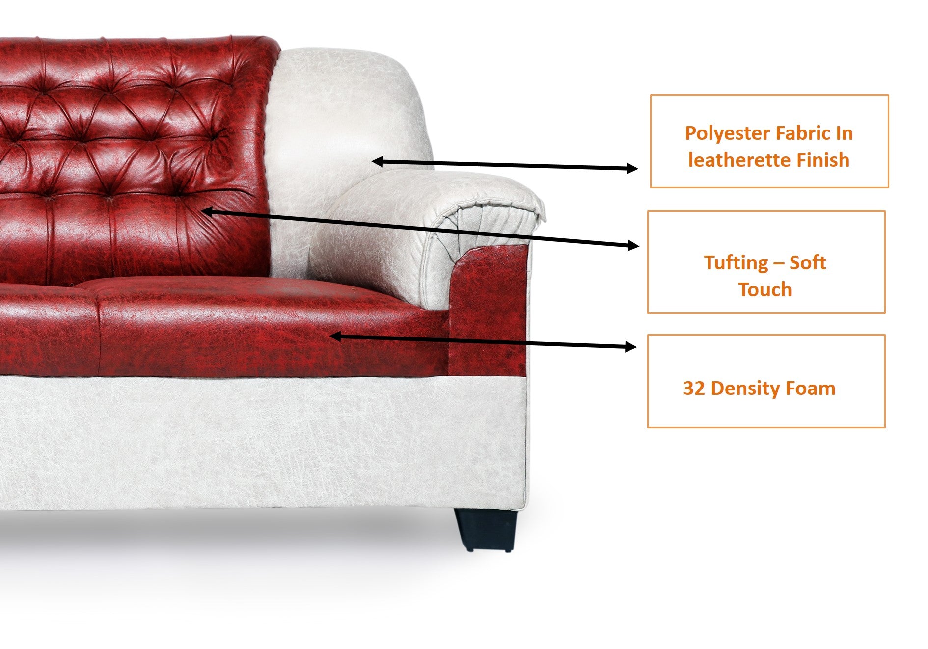 E-Furniture | Crimson Comfort Three-Seater Sofa, Ruby Red & Ash Grey