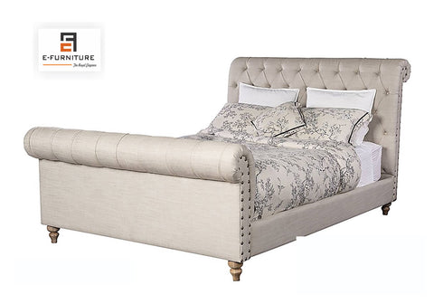 E-Furniture | Cambridge Luxe Upholstered King Size Bed, Antique Beige