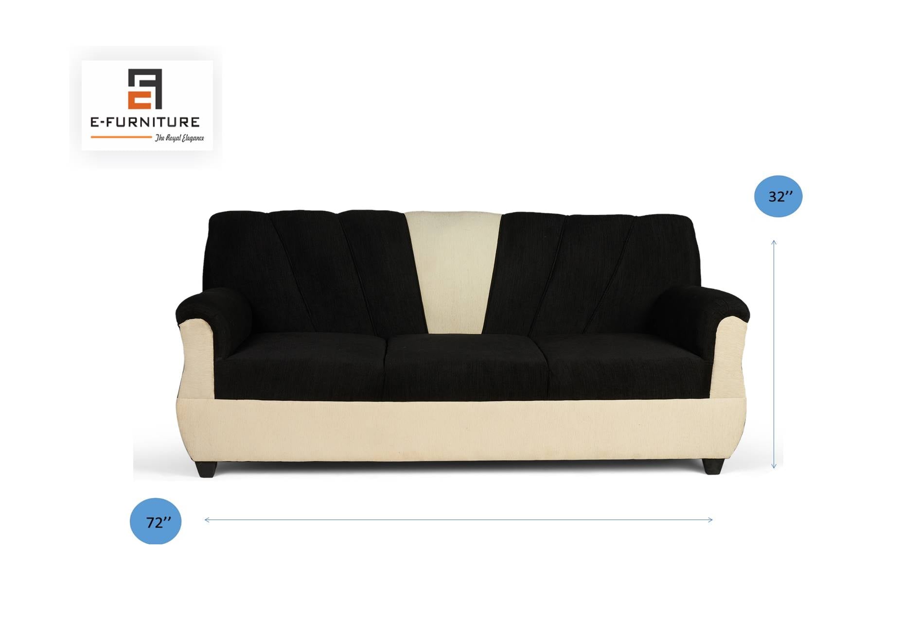 E-Furniture | NoirStripe Modern Sofa, Sleek Black & Cream