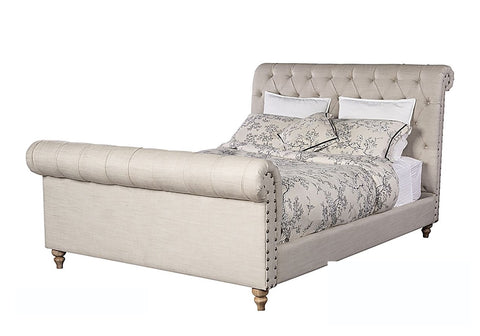 E-Furniture | Cambridge Luxe Upholstered Queen Size Bed, Antique Beige