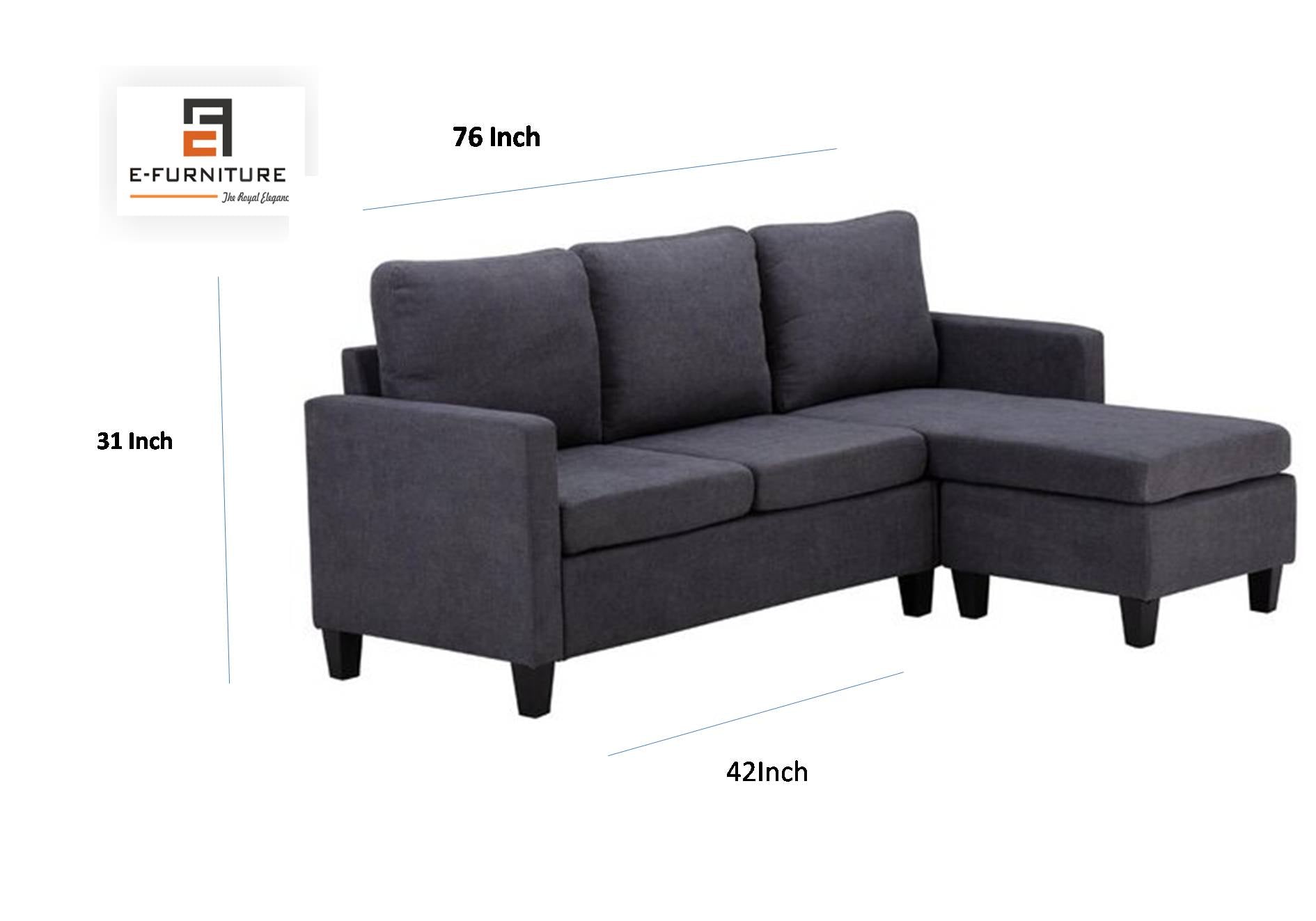 E-Furniture | Modern Harmony L-Shaped Sectional Sofa, Graphite Grey