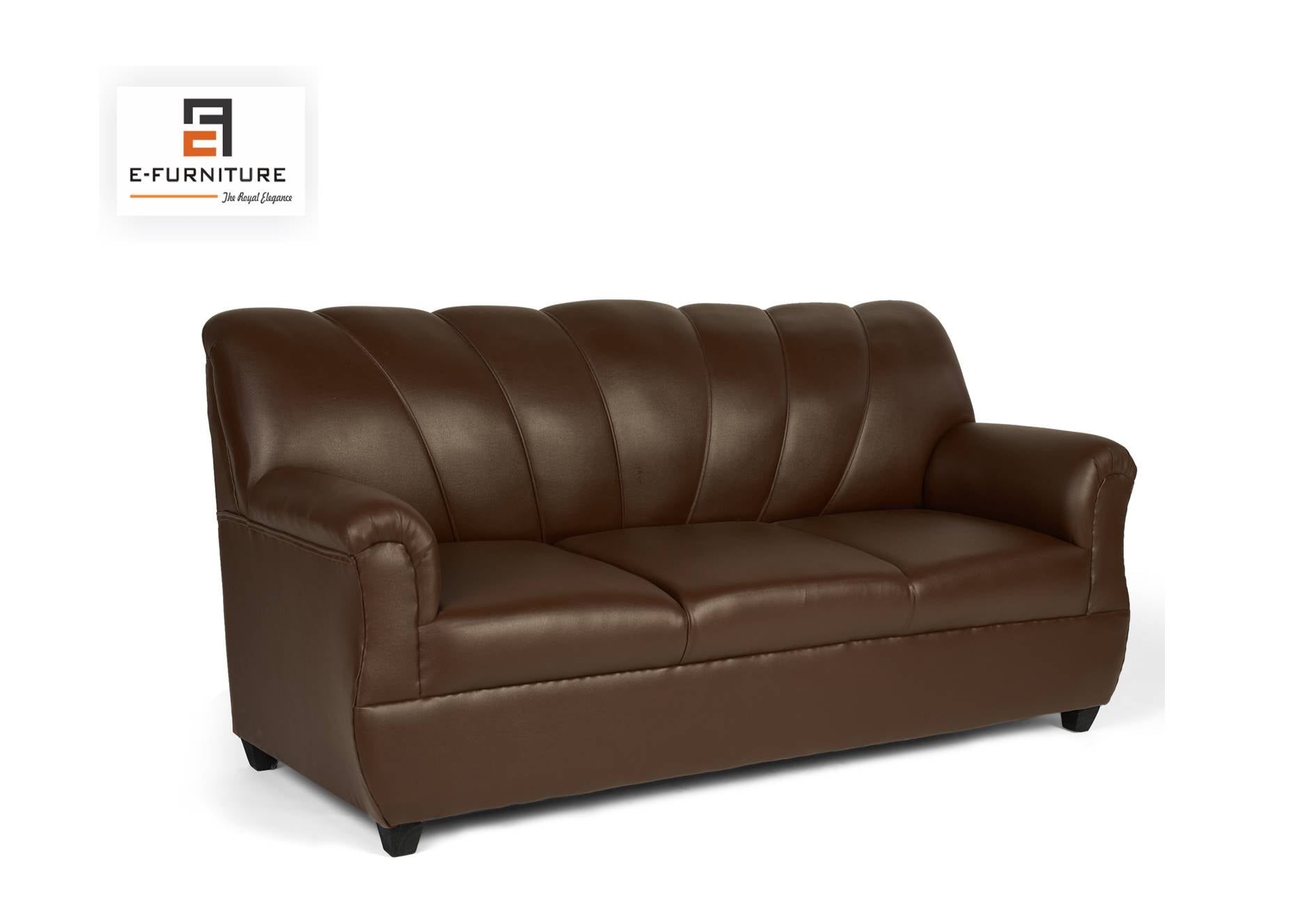 E-Furniture | Vintage Elegance 3-Seater, Brown Leatherette