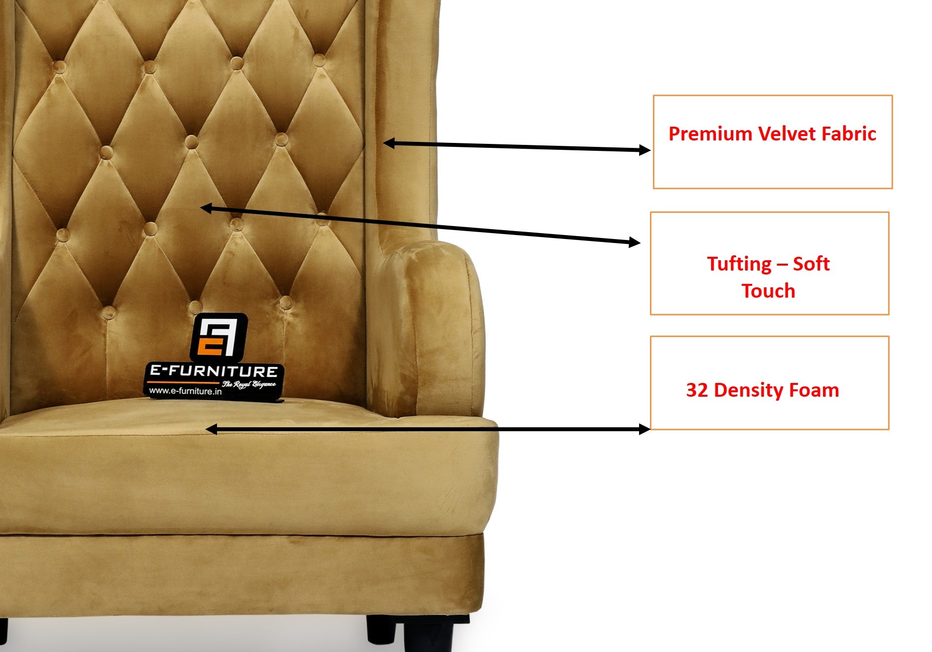 E-Furniture | Aurelia Majestic Upholstered Wing Chair, Golden Yellow