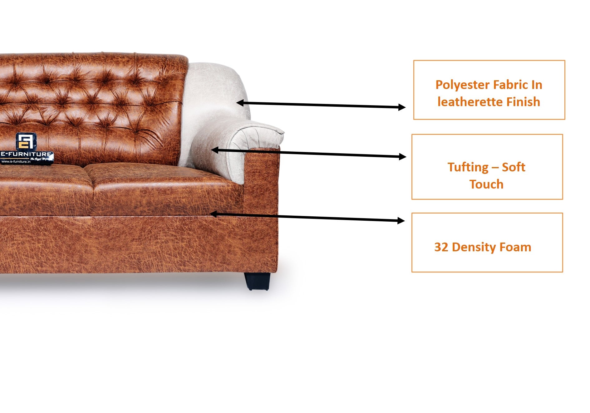 Royal Chesterfield Sofa – Brown Leatherette (by E-Furniture)