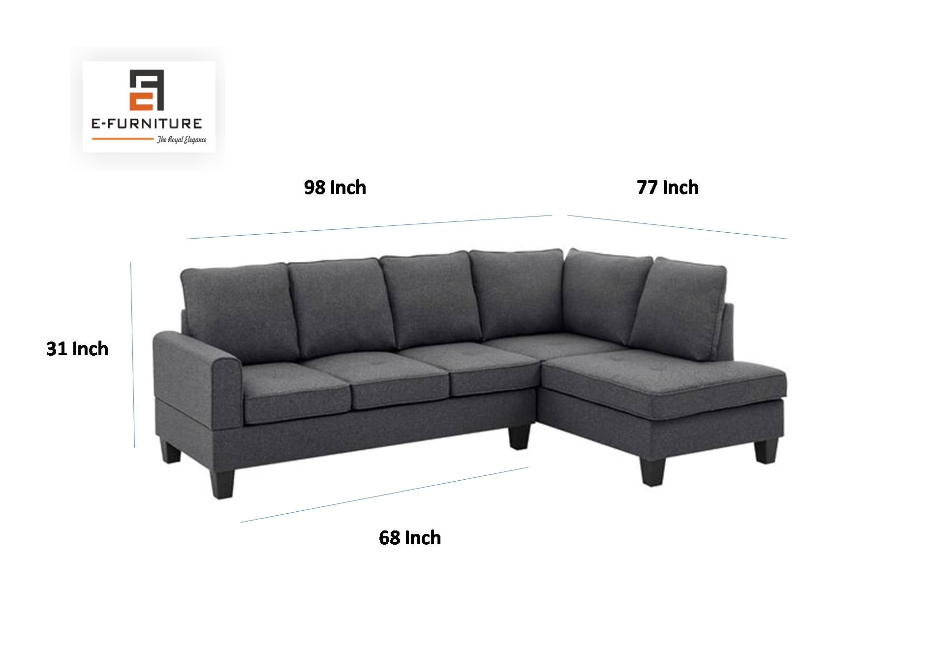 E-Furniture | MetroFlex Slimline Chaise Sectional, Slate Gray