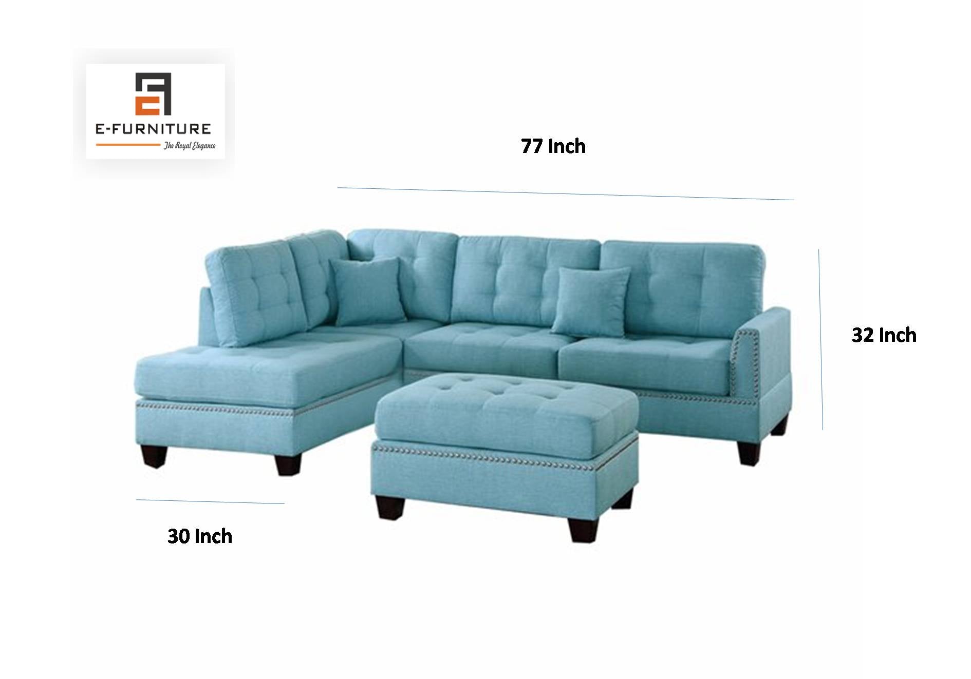 E-Furniture | Coastal Breeze Sectional Sofa with Ottoman, Sky Blue