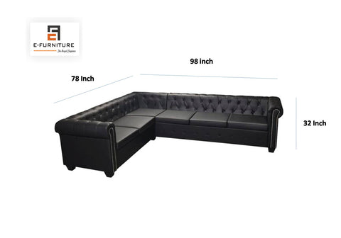 E-Furniture | Noir Luxe L-Shaped Sectional, Chaise Left, Tufted Black