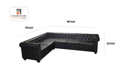 E-Furniture | Noir Luxe L-Shaped Sectional, Chaise Left, Tufted Black