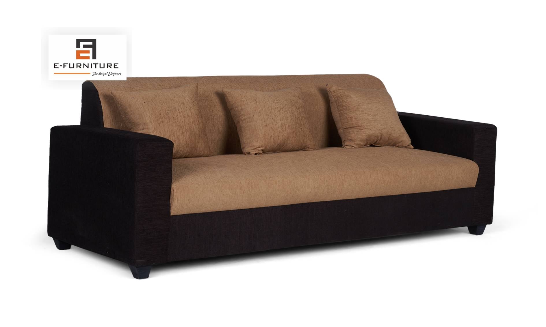 E-furniture Aerin Brown and Beige 3 Seater Sofa in Brown Biege