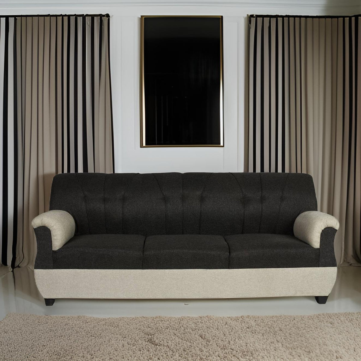 E-Furniture | Eleganza Two-Tone Tufted Sofa, Classic Gray & Charcoal