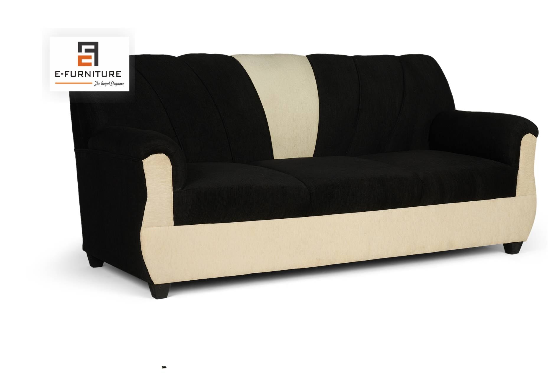 E-Furniture | NoirStripe Modern Sofa, Sleek Black & Cream