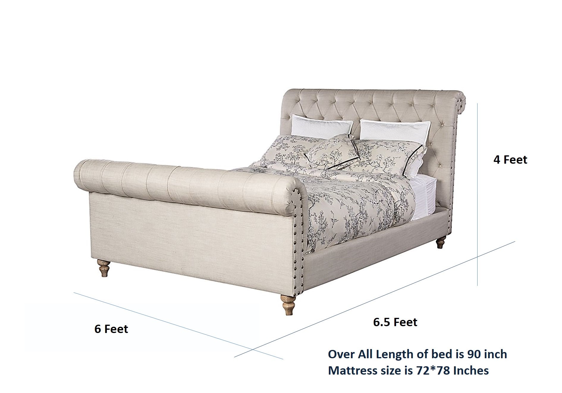 E-Furniture | Cambridge Luxe Upholstered Queen Size Bed, Antique Beige