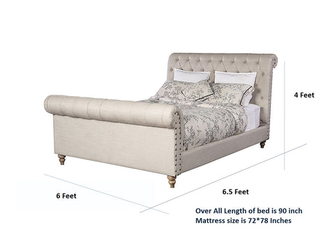 E-Furniture | Cambridge Luxe Upholstered Queen Size Bed, Antique Beige