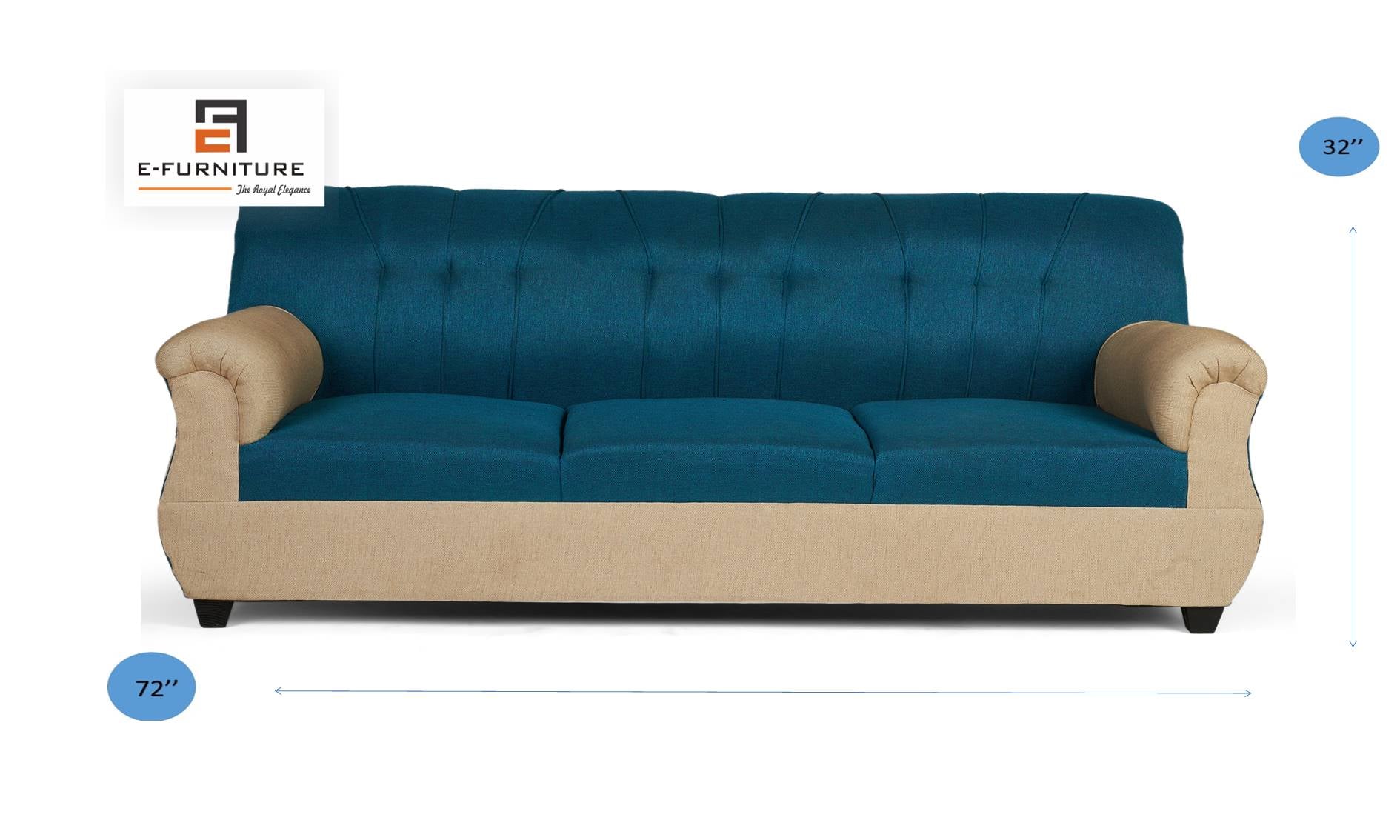 E-Furniture | Azure Reflection 3+1+1 Seater, Oceanic Blue & Soft Beige