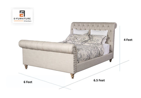 E-Furniture | Cambridge Luxe Upholstered King Size Bed, Antique Beige
