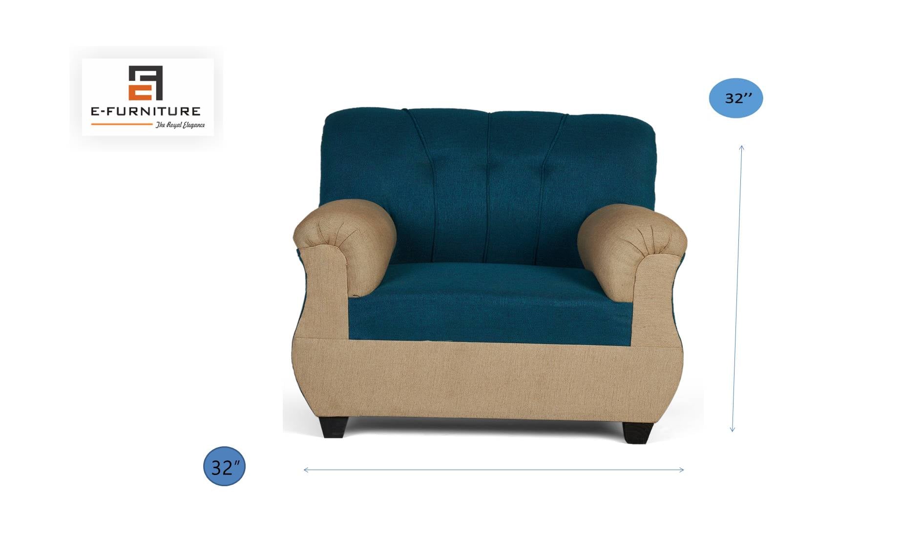 E-Furniture | Azure Reflection 3+1+1 Seater, Oceanic Blue & Soft Beige