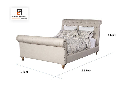 E-Furniture | Cambridge Luxe Upholstered King Size Bed, Antique Beige